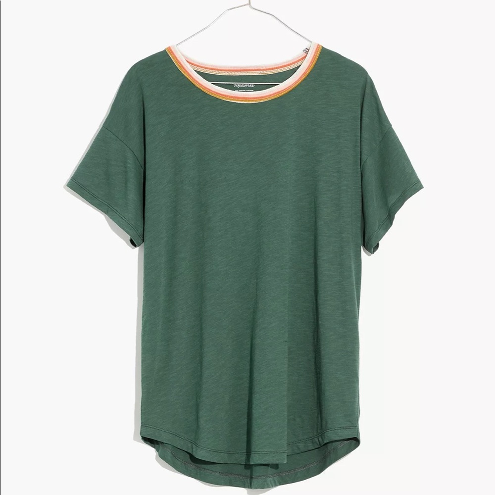 Madewell Whisper Cotton Rib-Crewneck Ringer Tee in Forest Green Size XL